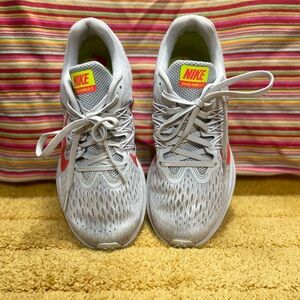 Nike Light Gray and Red Running Shoes